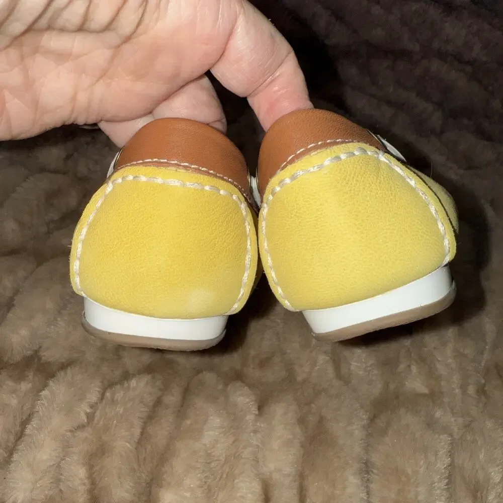Michael Shannon Loafers Yellow Leather Topstitched W. White Laced Trim,Sz 7.5M